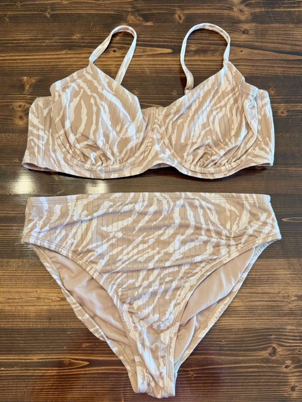 wild fable Beige Zebra Striped Bikini Set Plus Size 24 Top & X (14W) Bottom